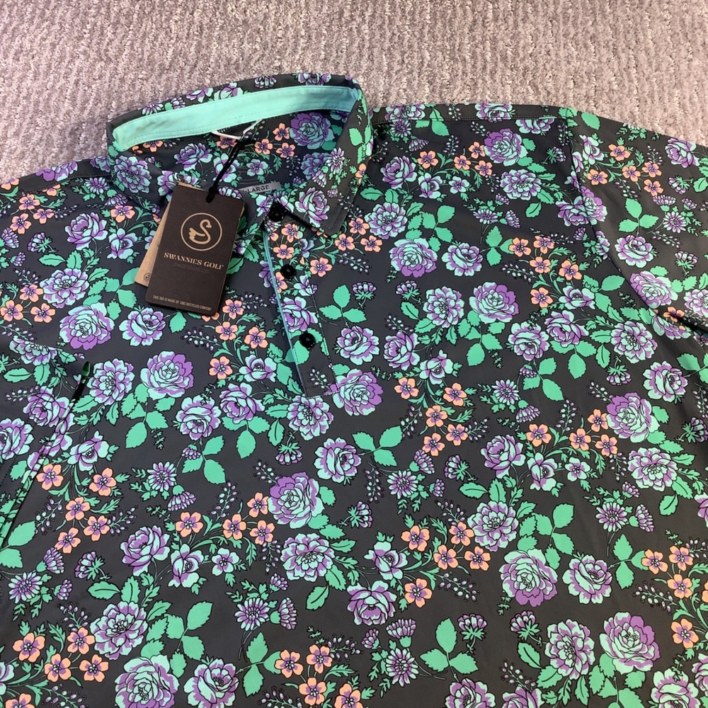 Swannies Golf Mens Chase Polo Shirt Graphite Floral‎ Print Size XXL NWT